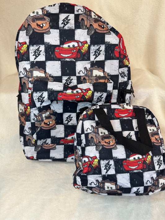 Checkered Cars Set - Backpack & Lunch Bag