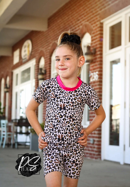Leopard Bows - Short Sleeve & Shorts Set