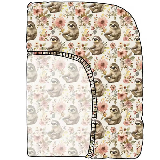 Floral Sloths Crib Sheet